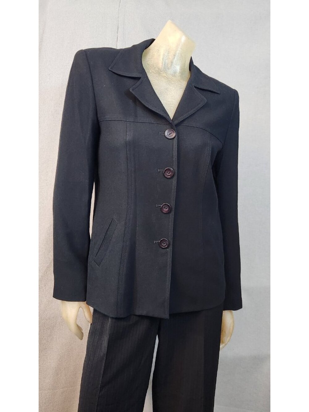 Bebe Solid Black Long Slv 4 Button Lined Blazer Jacket Top Size 6 SMALL